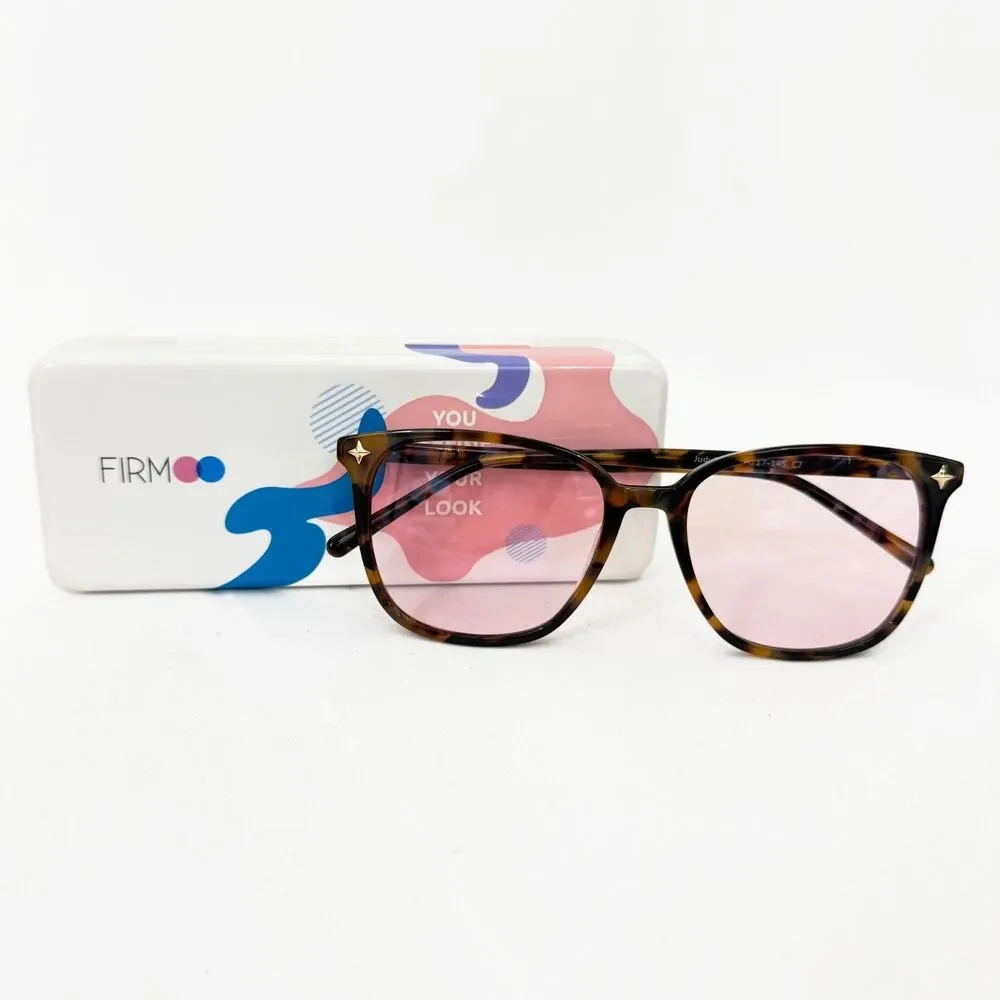 FIRMOO Judy162 Tortoise Brown Oversized M Glasses Pink Light Fashion Tint Non-RX